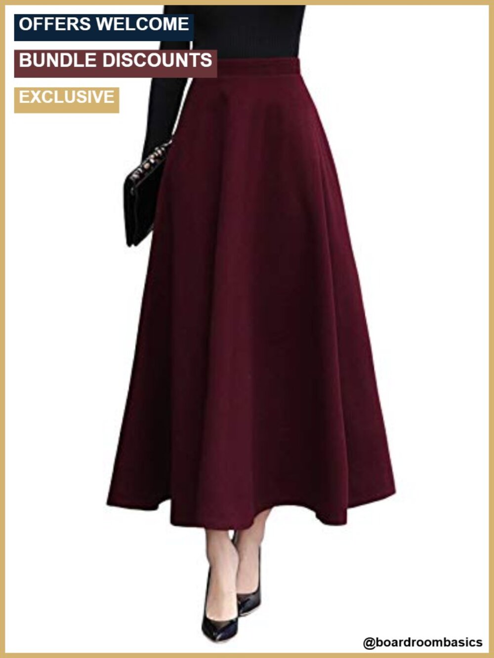 High Waist Wool Blend Flared A-Line Maxi Skirt